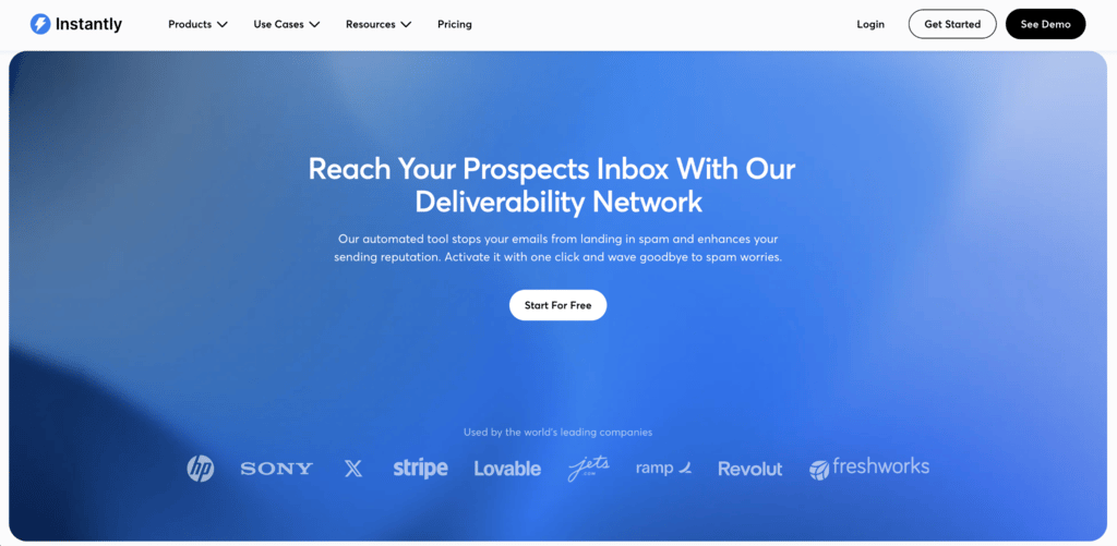 Página inicial do Instantly, uma ferramenta de aquecimento de e-mail