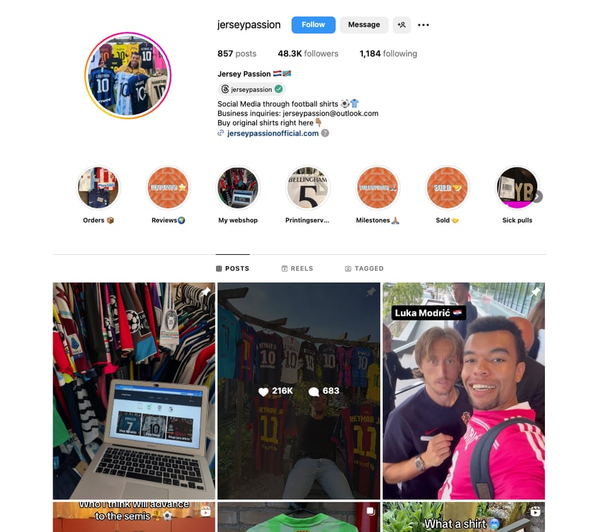 Página do Instagram da Jersey Passion