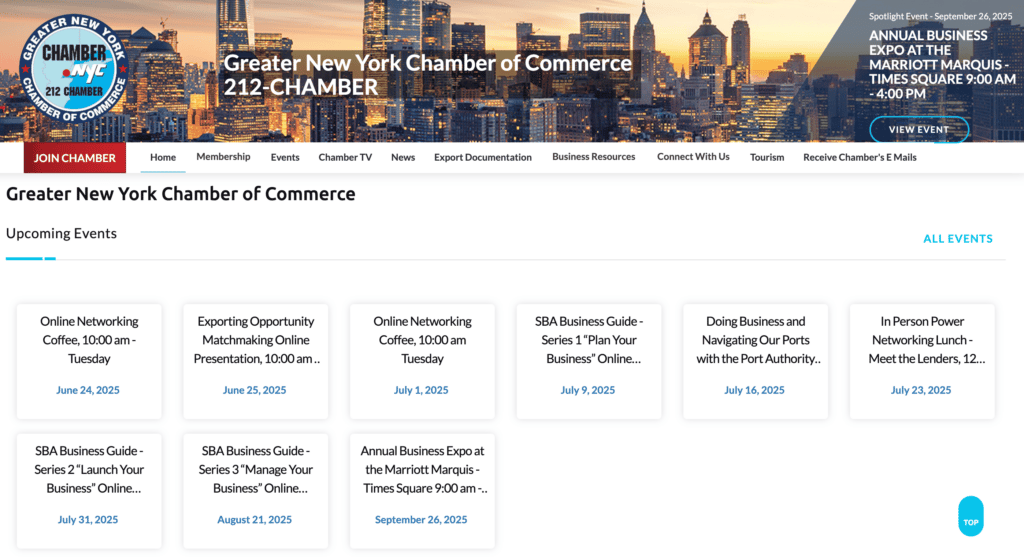 P&aacute;gina inicial da Greater New York Chamber of Commerce
