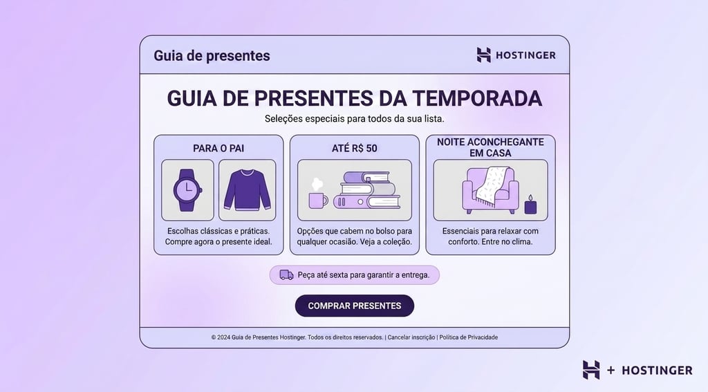 Newsletter de guia de presentes sazonais