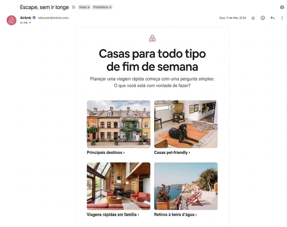 Exemplos de newsletter: Newsletter interativa do Airbnb