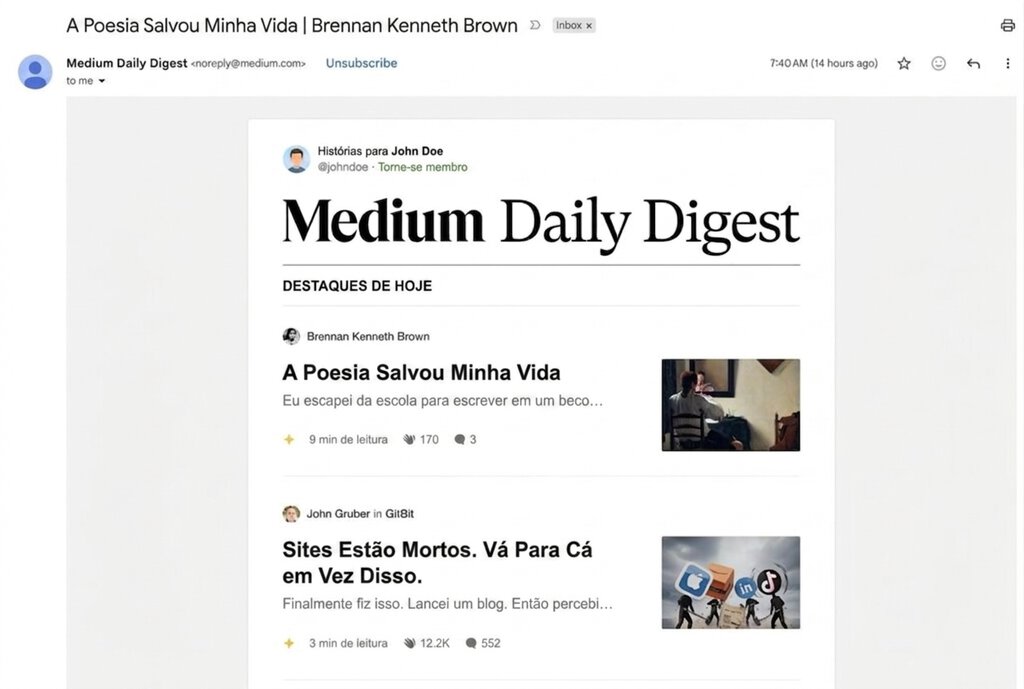 Newsletter de resumo diário do Medium