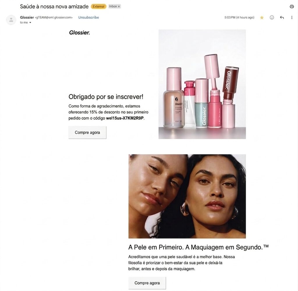Newsletter de boas-vindas da Glossier