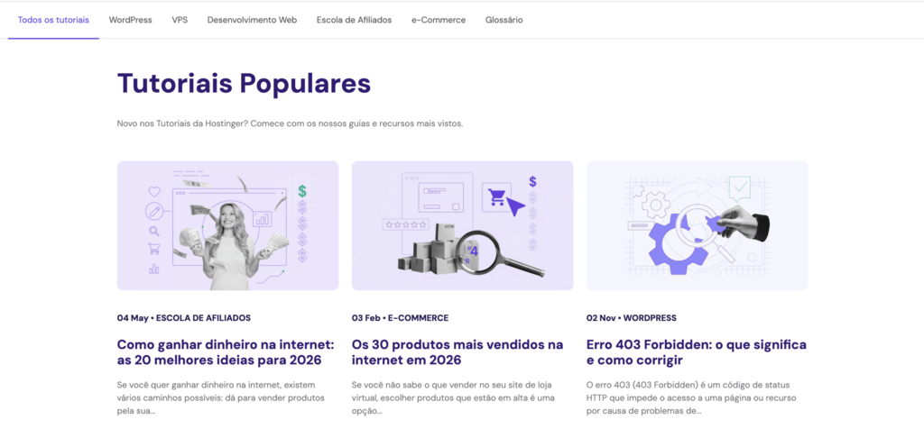 "pagina-inicial-dos-tutoriais-da-hostinger" "Página
