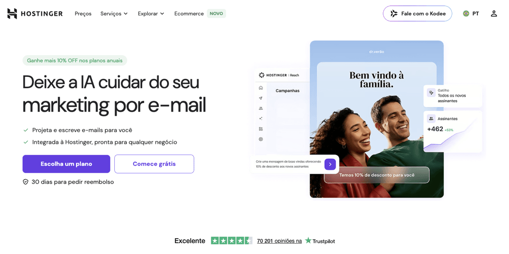 Página inicial do Hostinger Reach