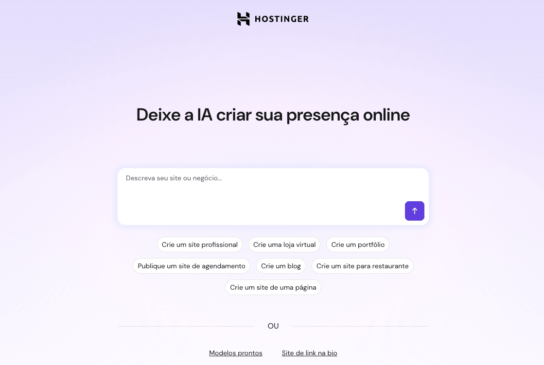 Criador de Sites da Hostinger usando IA para criar um site