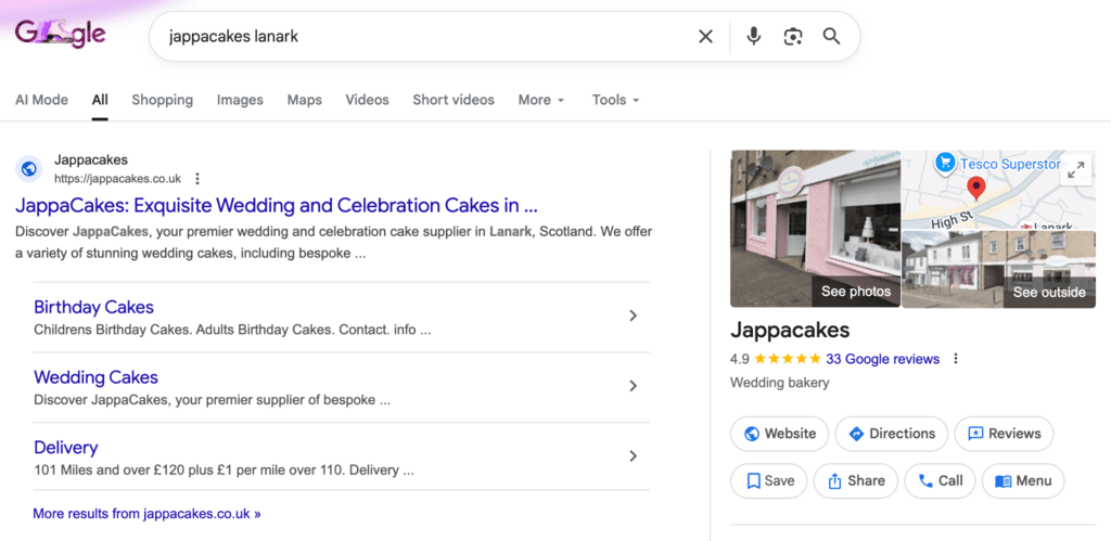 Resultados de SEO local para Jappacakes