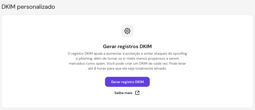 A seção “DKIM personalizado” no hPanel, mostrando o botão “Gerar DKIM personalizado”