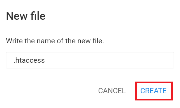 Opção Novo arquivo no gerenciador de arquivos do hPanel
