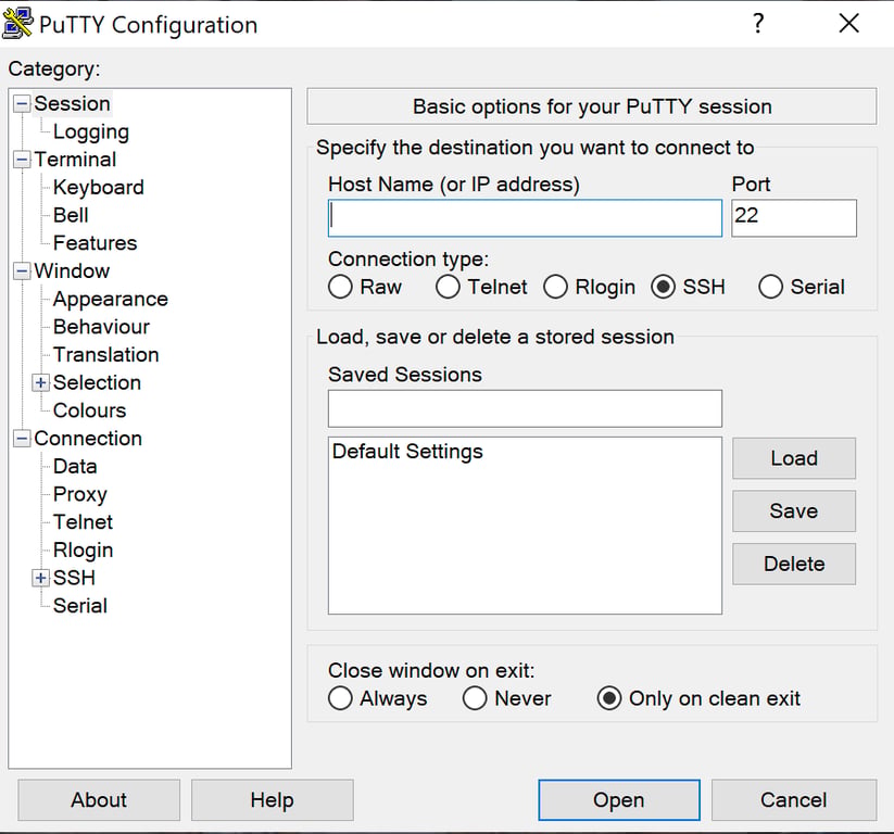 PuTTY Configuration on Windows