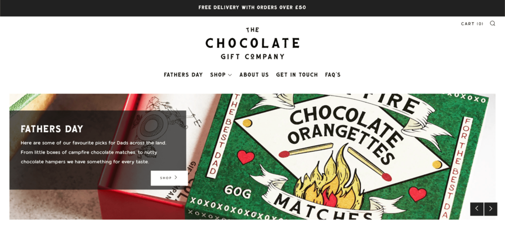 Captura de tela do site The Chocolate Gift
