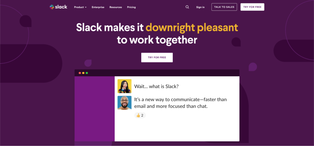 Captura de tela da página inicial do Slack
