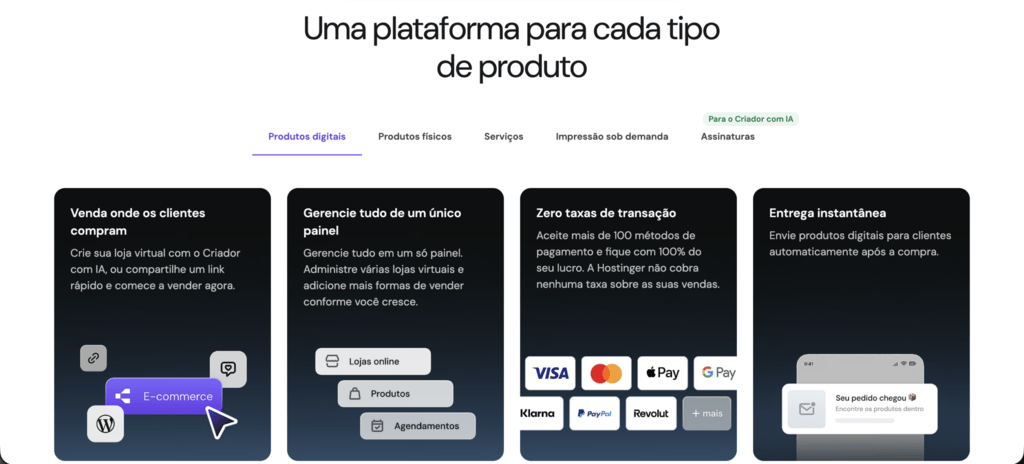 P&aacute;gina da Loja Virtual da Hostinger