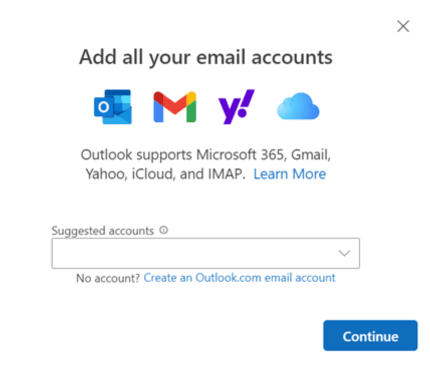 como adicionar uma nova conta de email no Outlook para Microsoft 365