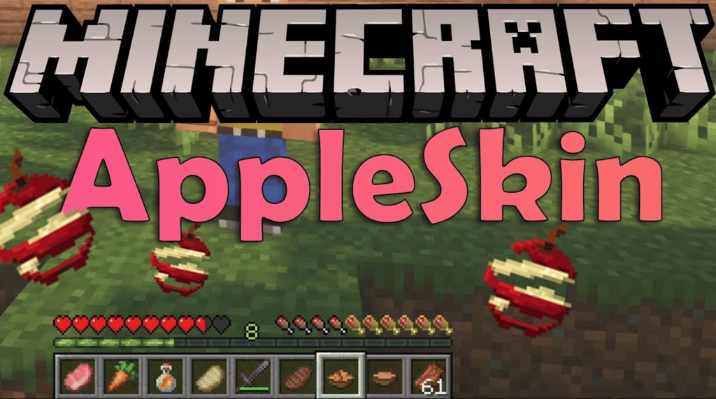 Mod AppleSkin para Minecraft mostrando os valores de satura&ccedil;&atilde;o dos alimentos