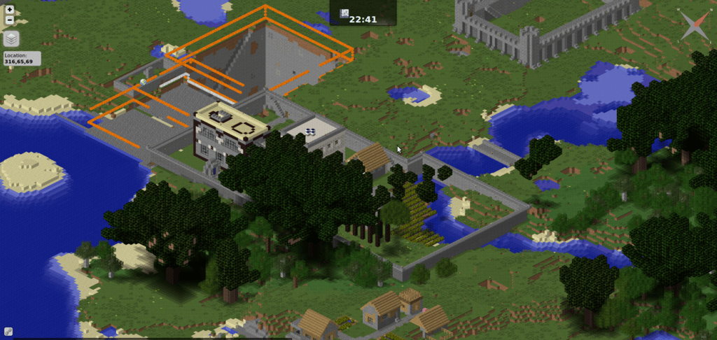Plugin Dynmap para Minecraft, que oferece um mapa do mundo em tempo real pelo navegador