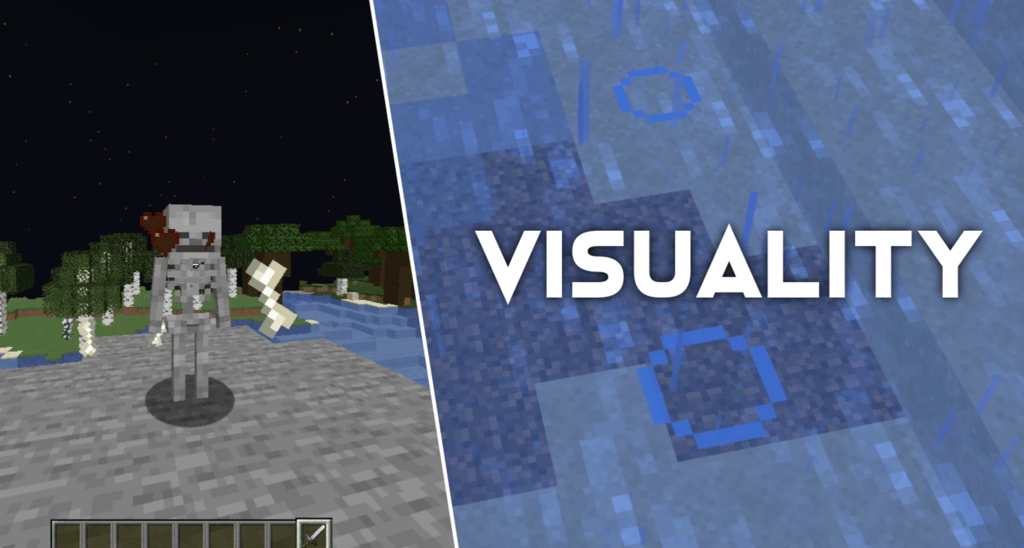 Mod Visuality para Minecraft, que adiciona efeitos de part&iacute;culas &agrave;s a&ccedil;&otilde;es do jogo