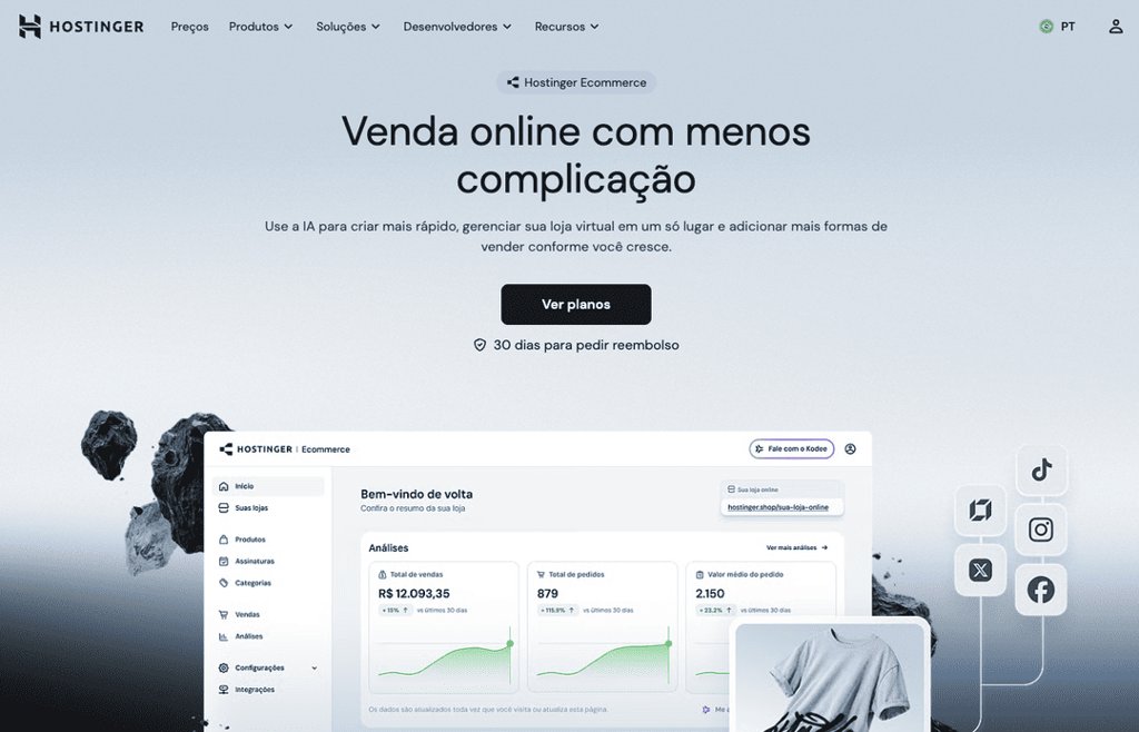 Página de destino do Hostinger para comércio eletrônico