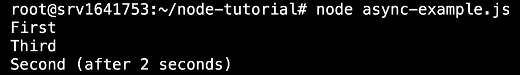 Terminal mostrando a saída do comando node async-example.js