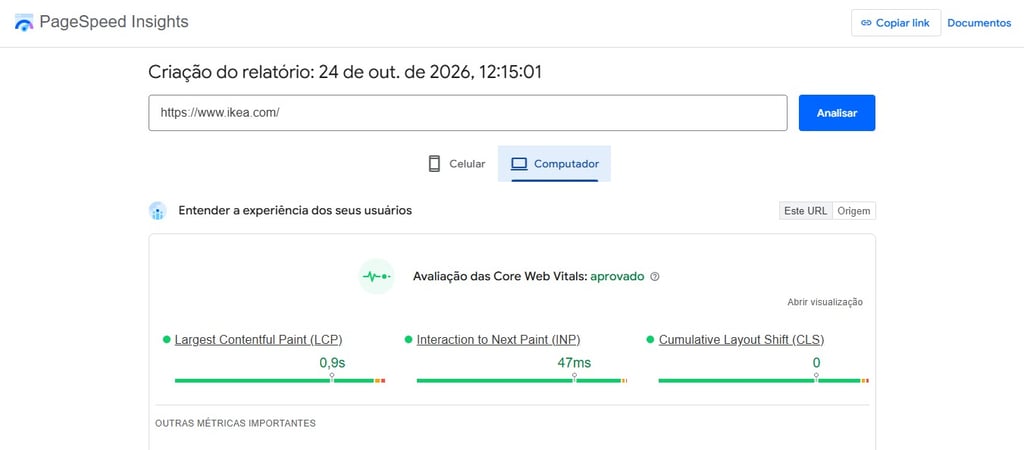 Imagem da PageSpeed Insights da IKEA