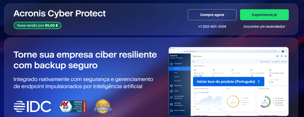 P&aacute;gina inicial oficial do Acronis Cyber Backup