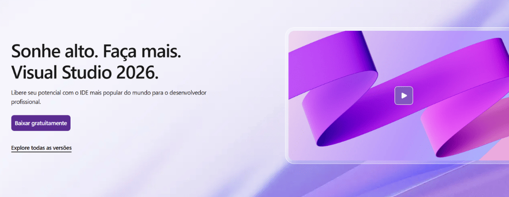 P&aacute;gina inicial oficial do Microsoft Visual Studio