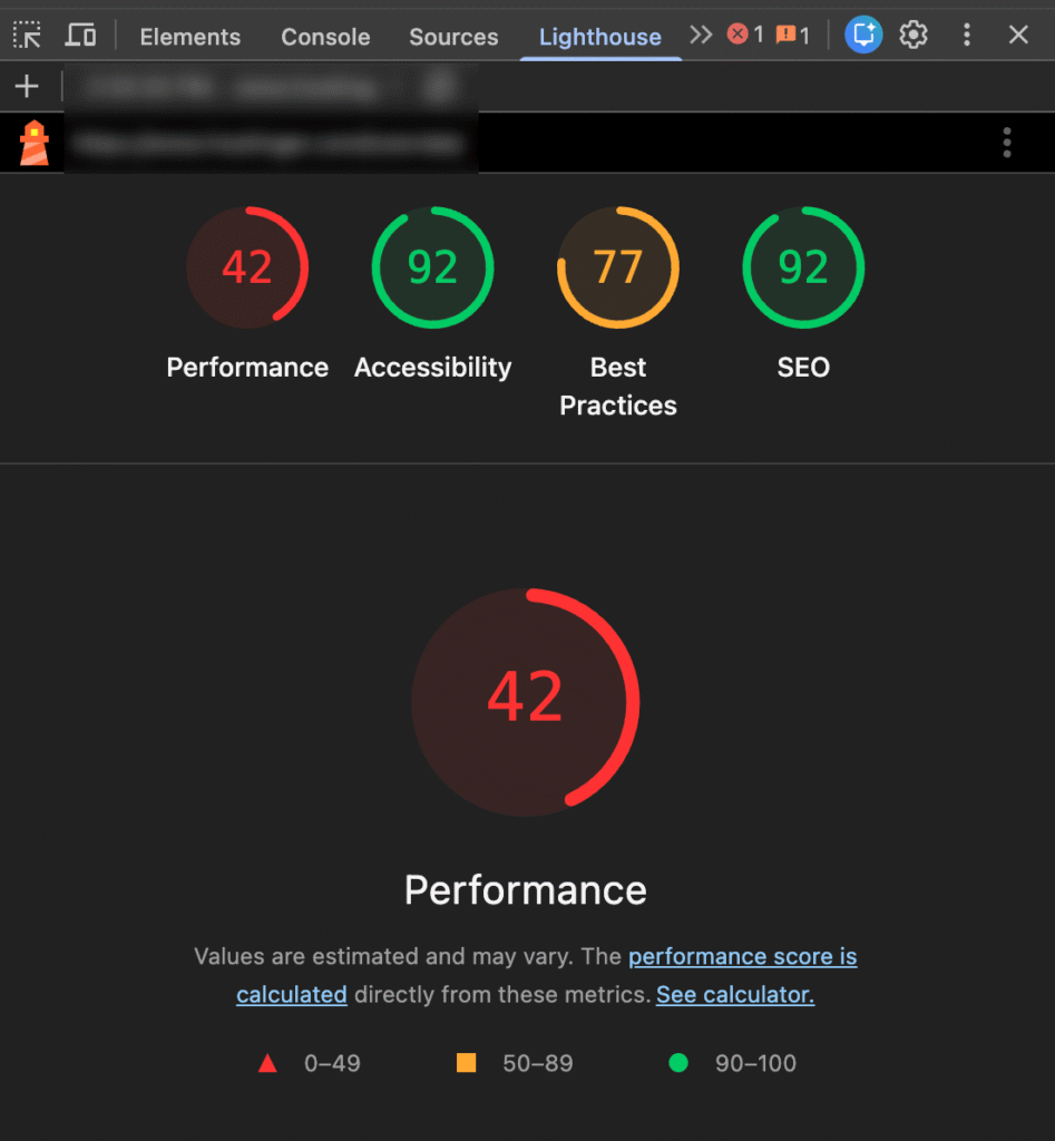 Auditoria do Google Lighthouse mostrando as pontuações de desempenho, acessibilidade e SEO.