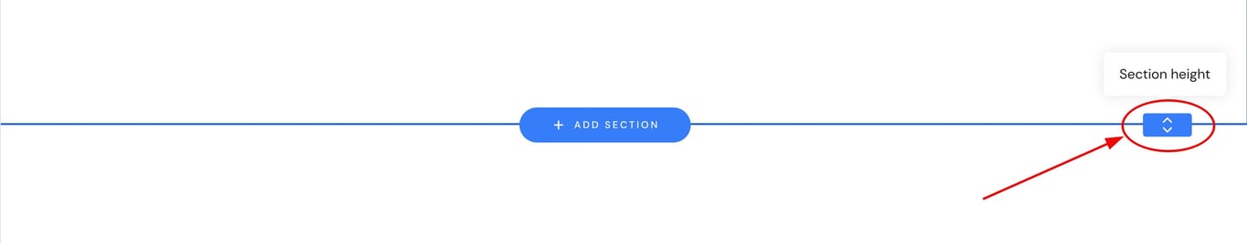 Hostinger Website Builder section height control highlighted on a divider line