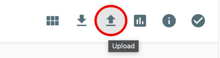 Hostinger dashboard toolbar with the Upload button highlighted