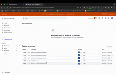 Hostinger AI Builder dashboard with Performance page and analytics unavailable notice highlighted