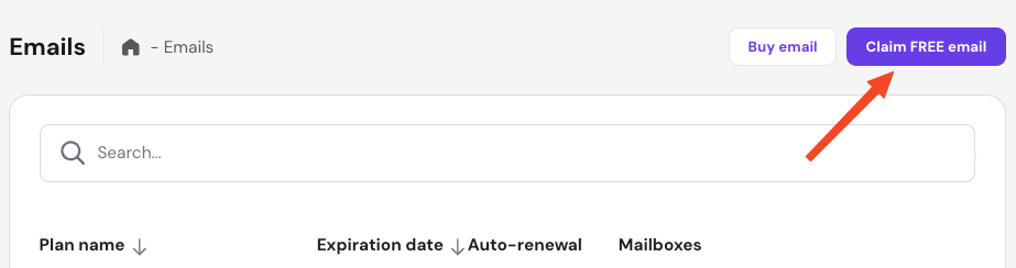 Emails page with the Claim FREE email button highlighted at the top right