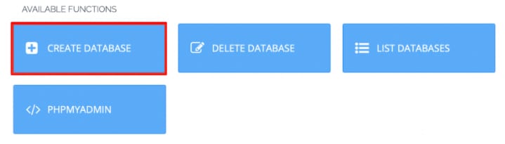 CyberPanel : bouton Cr&eacute;er une base de donn&eacute;es mis en &eacute;vidence