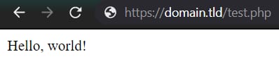 Page web montrant « Hello, world! » dans le navigateur, avec la barre d’adresse en haut.