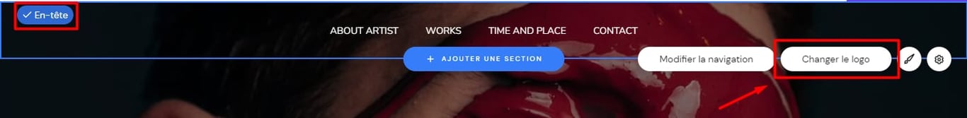 Hostinger Cr&eacute;ateur de site : bouton Changer le logo dans l&rsquo;en-t&ecirc;te du mod&egrave;le