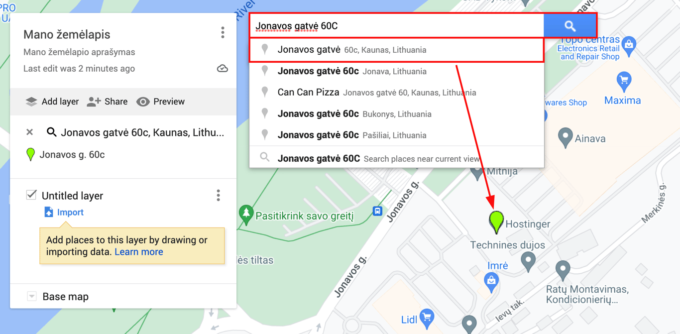 Žemėlapio žymeklis ties Jonavos gatvė 60C Kaune