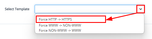 CyberPanel nustatytas „Force HTTP -> HTTPS“ šablonas