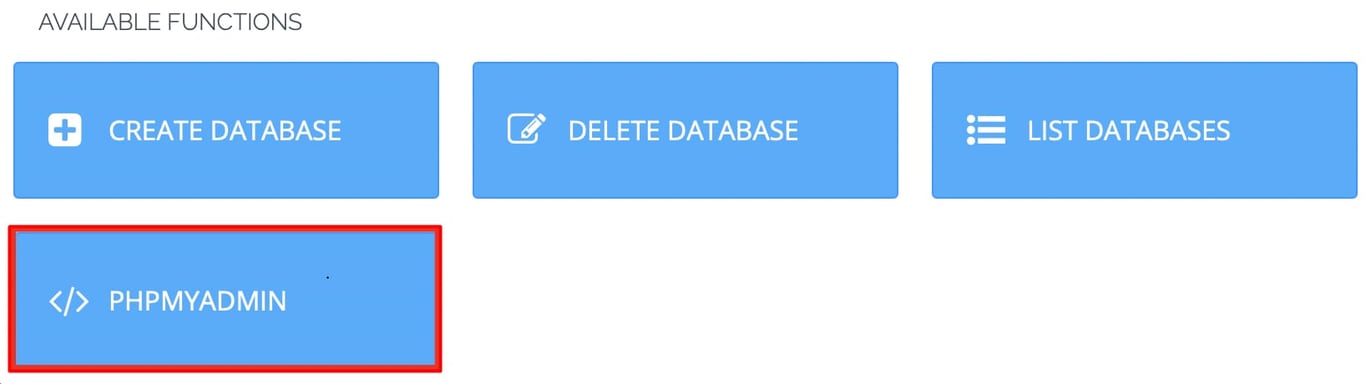 CyberPanel da VPS Hostinger: bot&atilde;o phpMyAdmin destacado para acesso ao banco de dados