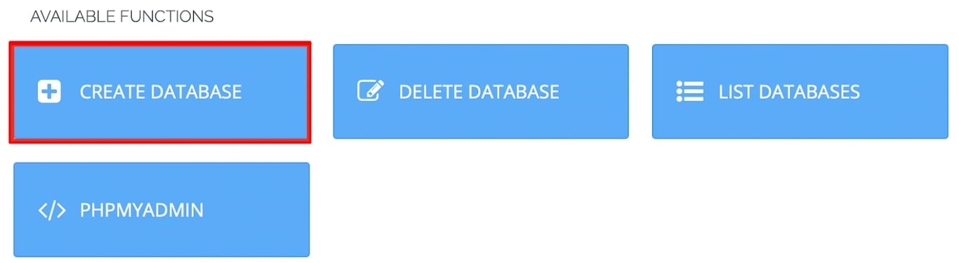 CyberPanel da VPS Hostinger: bot&atilde;o Criar banco de dados destacado