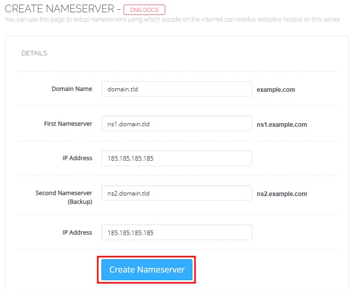 CyberPanel: bot&atilde;o &ldquo;Create Nameserver&rdquo; destacado no formul&aacute;rio de cria&ccedil;&atilde;o de nameserver
