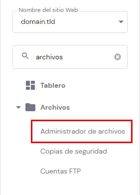 Hostinger: opci&oacute;n &ldquo;Administrador de archivos&rdquo; resaltada en el men&uacute; lateral
