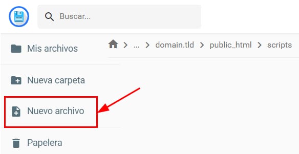 Administrador de archivos de Hostinger con la opci&oacute;n &ldquo;Nuevo archivo&rdquo; resaltada
