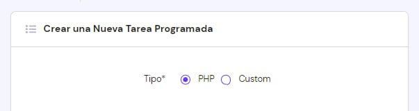Crear una nueva tarea programada en Hostinger, con la opción PHP seleccionada