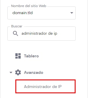 Panel de Hostinger: opci&oacute;n Administrador de IP resaltada en el men&uacute; Avanzado