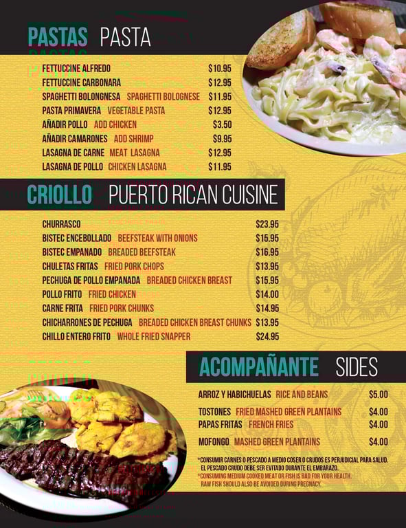 Pasta Puerto Rican Cusine Sides Menu Pizza City Isla Verde