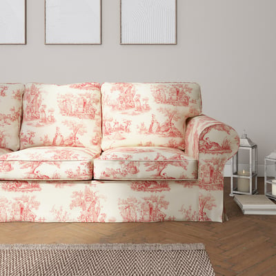 Ektorp betræk 3 sæder med boks til sengetøj 23cm bred ryg, Rød creme baggrund, 132-15, 222 X 98 X 76 CM - Dekoria.dk