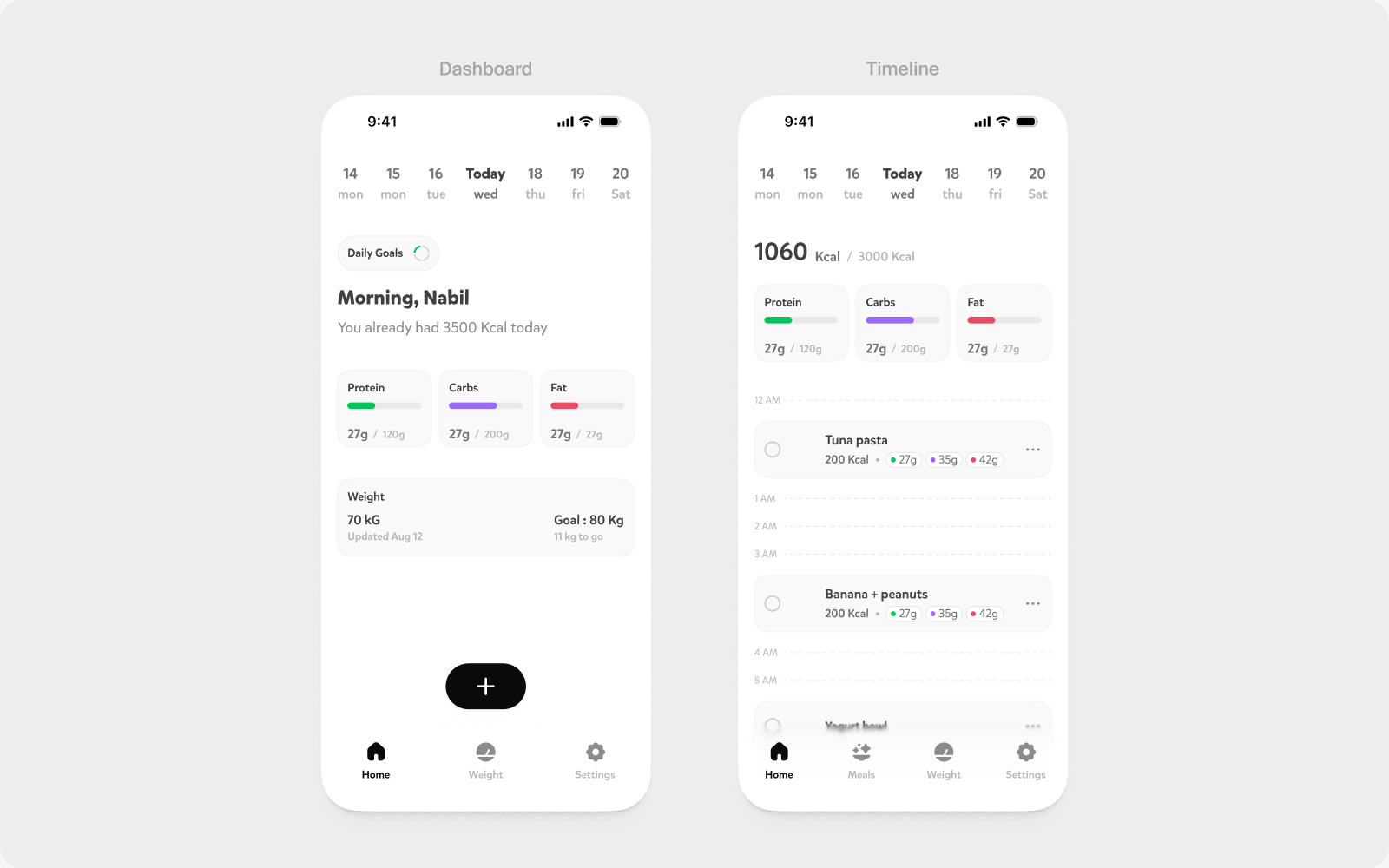 The Nectar dashboard beside the redesigned daily timeline