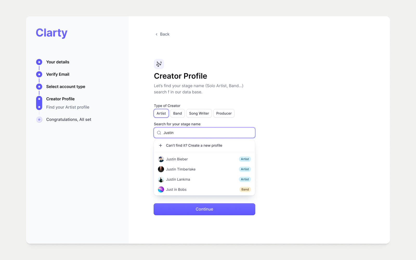 Clarty desktop creator profile setup