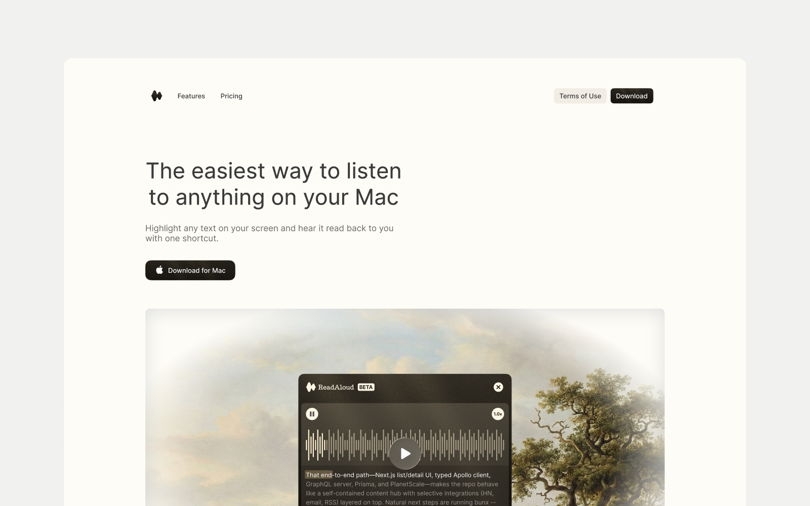 ReadAloud landing page hero