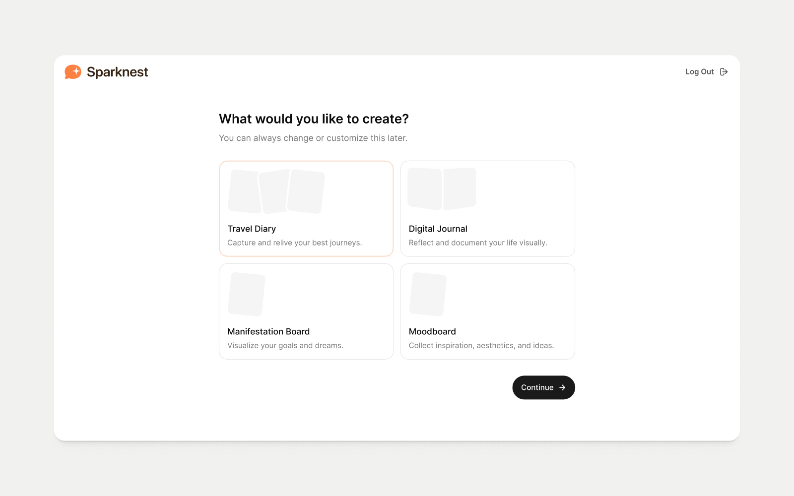 Sparknest web flow for choosing a memory format