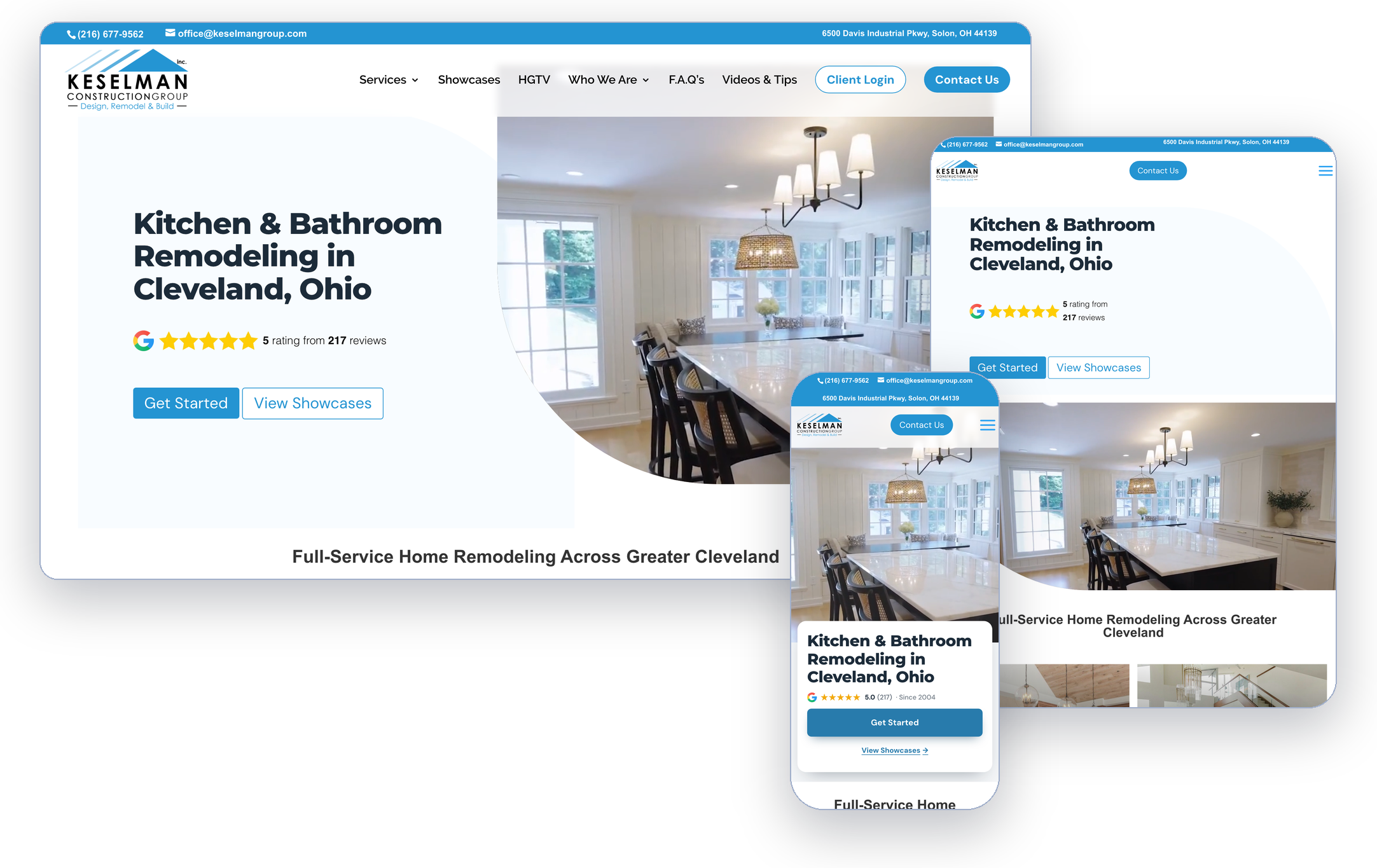 The Keselman Construction Group website shown on a desktop, tablet, and phone
